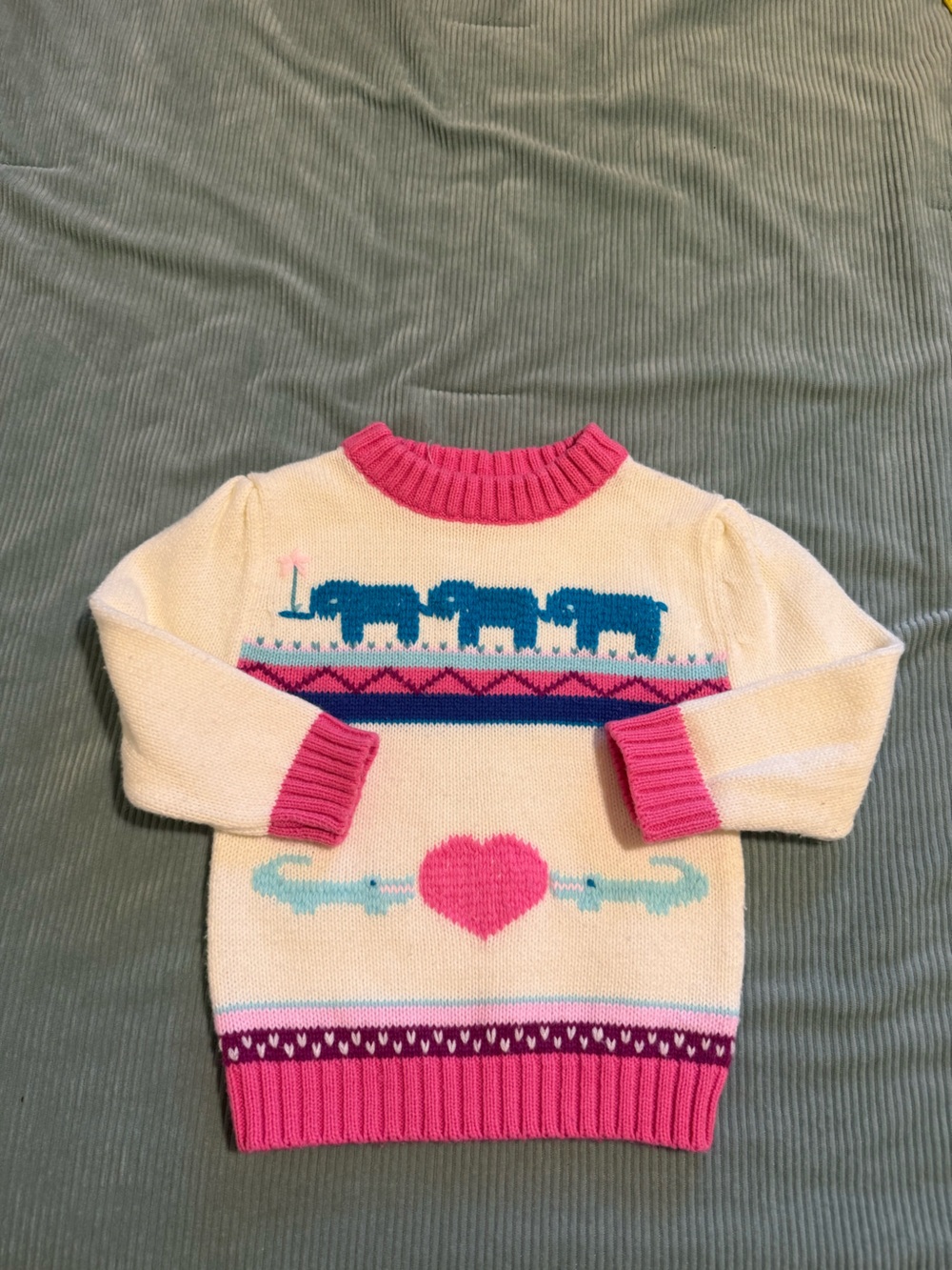 Vintage 90’s Girls Cream Sweater with Pink & Teal Heart Motif